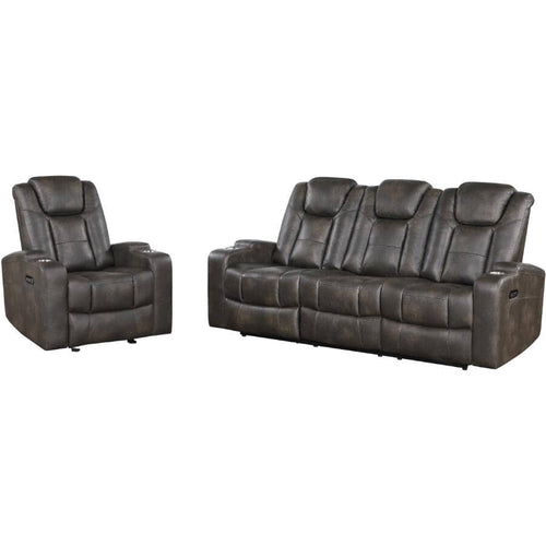 McBride Power Double Reclining Sofa with Drop-Down Table & Cupholders - Brown-Grey