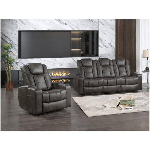 McBride Power Double Reclining Sofa with Drop-Down Table & Cupholders - Brown-Grey