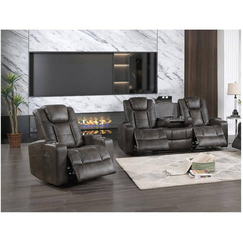 McBride Power Double Reclining Sofa with Drop-Down Table & Cupholders - Brown-Grey