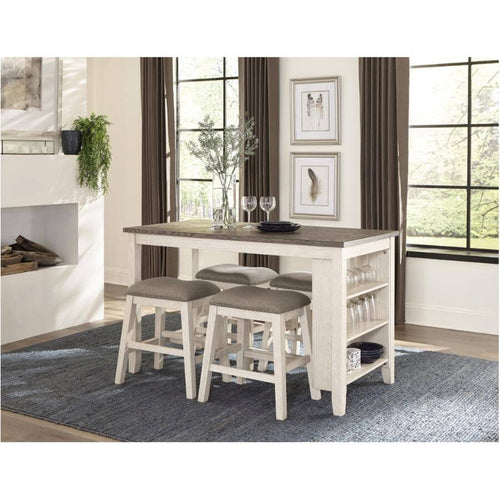 Timbre Counter Height Dining Table with Storage - Antique White & Brown