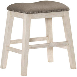 Timbre Stool with Upholstered Seat - Antique White & Brown 24.5"