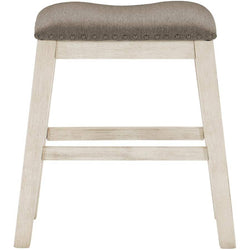 Timbre Stool with Upholstered Seat - Antique White & Brown 24.5"