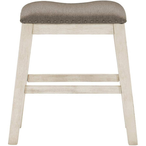 Timbre Stool with Upholstered Seat - Antique White & Brown 24.5"