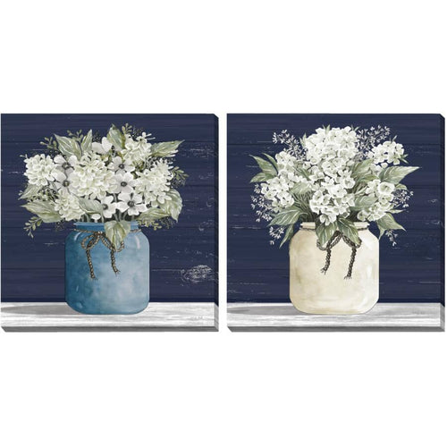 White Flowers Wall Plaques - 2 Pack