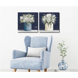 White Flowers Wall Plaques - 2 Pack